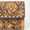 ADBGZ736 Hand Tooled Leather Tri-Fold Wallet - Natural Western Floral Cowgirl Style