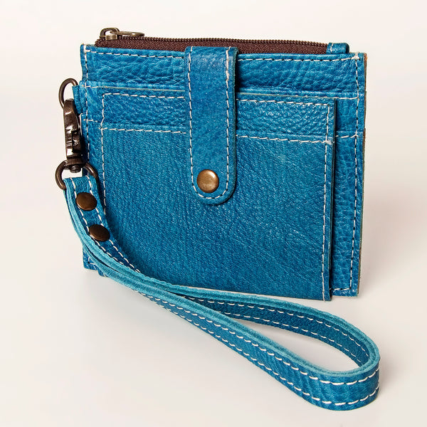 ADBG816 American Darling Genuine Leather Wristlet Card Holder with Snap Tab & Zip Pocket