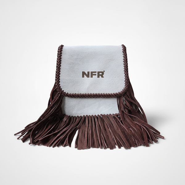 Official PRCA & NFR Licensed Collection® Western Cowhide White & Brown Fringe Leather Shoulder Bag