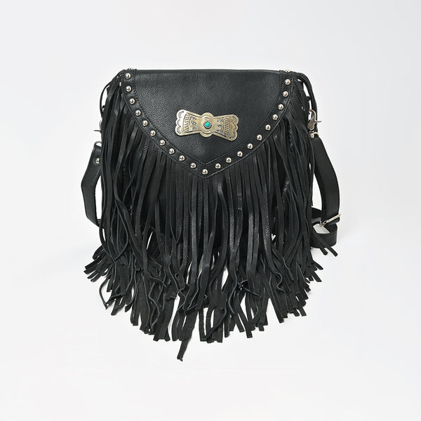 ADBGM835 American Darling Leather Studded Fringe Crossbody Bag