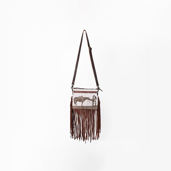 ADBGM1101 American Darling Genuine Leather & Hair-On-Hide Western Cowboy Fringe Crossbody Bag