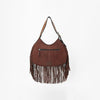 Official PRCA & NFR Licensed Collection® Brown Suede Gold Embroidered Long Fringe Hobo Shoulder Bag