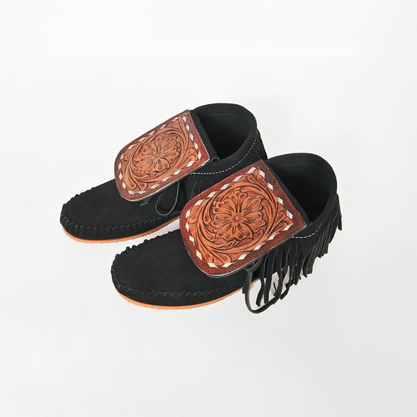 ADFT184 American Darling Hair on Hide Harness Leather Tooled Moccasins