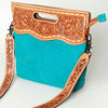 LC-ADBGS145DM2B Turquoise Embossed Western Tote - Tooled Leather Convertible Clutch Bag
