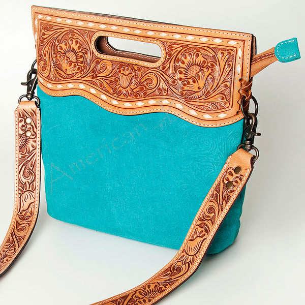LC-ADBGS145DM2B Turquoise Embossed Western Tote - Tooled Leather Convertible Clutch Bag