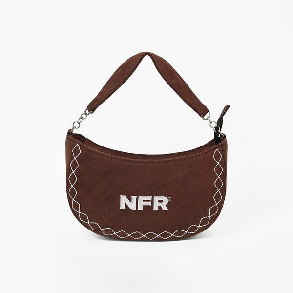 Official PRCA & NFR Licensed Collection® Brown Western Suede Leather Contrast Diamond Stitched Hobo Bag