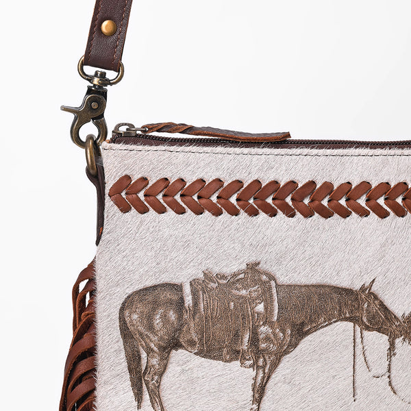 ADBGM1101 American Darling Genuine Leather & Hair-On-Hide Western Cowboy Fringe Crossbody Bag