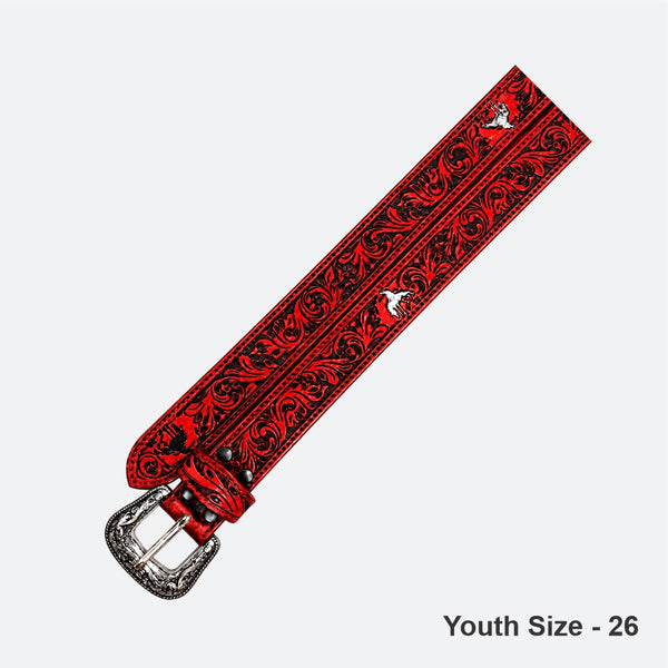 Official PRCA & NFR Licensed Collection® Tooled Leather Western Youth Belt with Floral Design