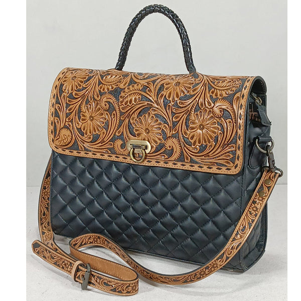 ADBG1800 American Darling Quilted Leather & Tooled Harness Briefcase