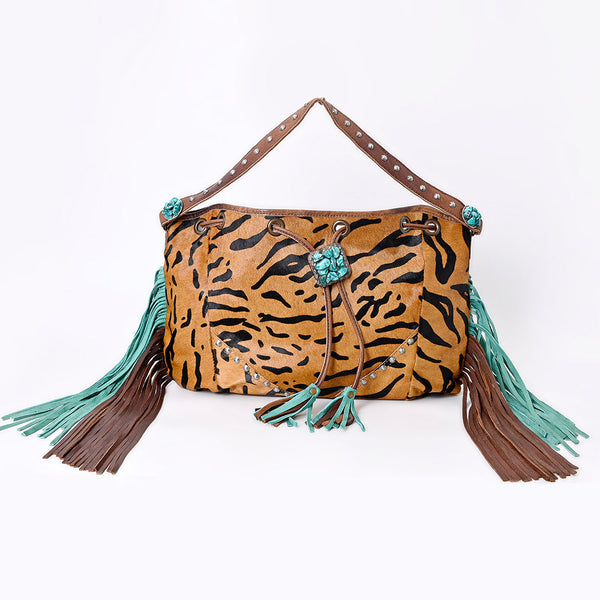ADBG989 American Darling Hair-On Cowhide Western Leather Hobo Bag with Fringes