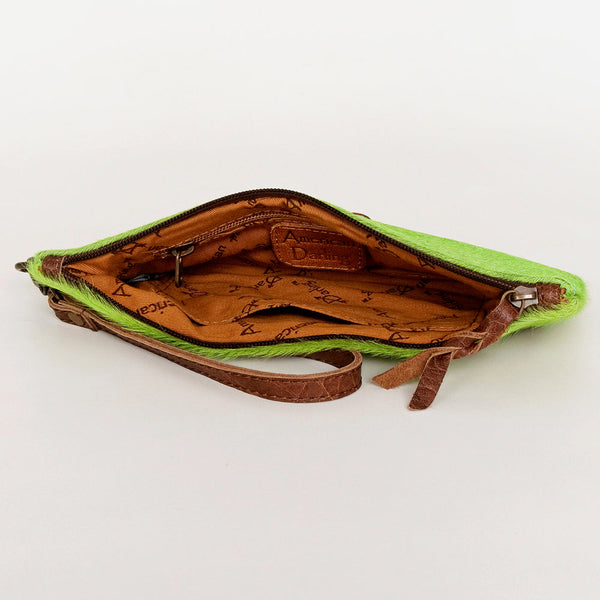 ADBG344 American Darling Western Leather Wristlet Bag with Hair-On Cowhide and Inlay