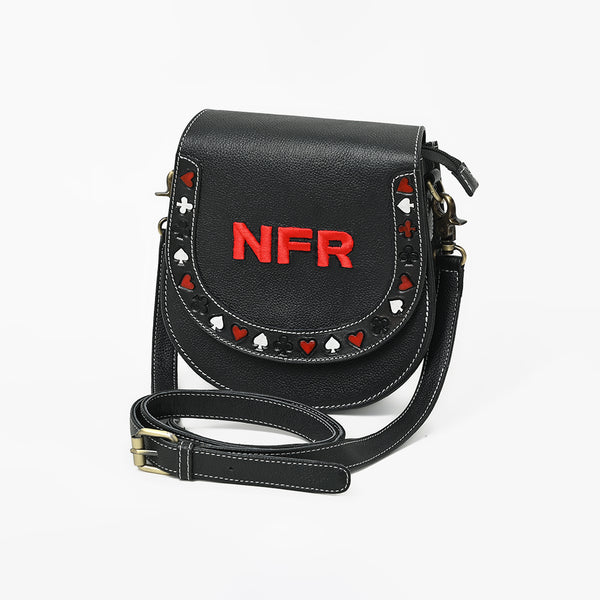 Official PRCA & NFR Licensed Collection® Black Pebble Leather Card Embellished Crossbody Bag
