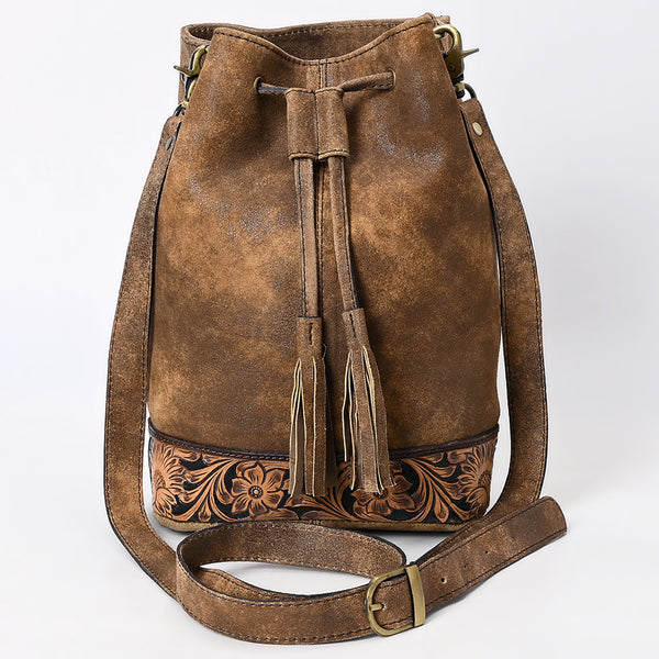 ADBGA532 American Darling Western Leather Bucket Bag Hand Tooled Floral Carved Purse