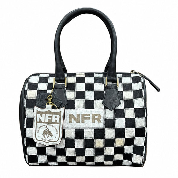 Official PRCA & NFR Licensed Collection® Checkered Cowhide Black Handles Western Speedy Handbag