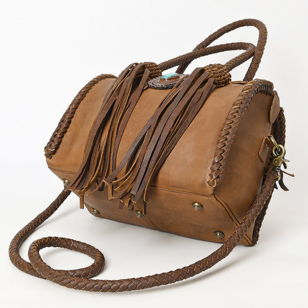 ADBGM270 Western Braided Fringe Duffel with Turquoise Concho - Genuine Leather