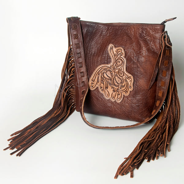 ADBG719 American Darling Hand Tooled Leather Large Cross body Bag Western Fringed Handbag