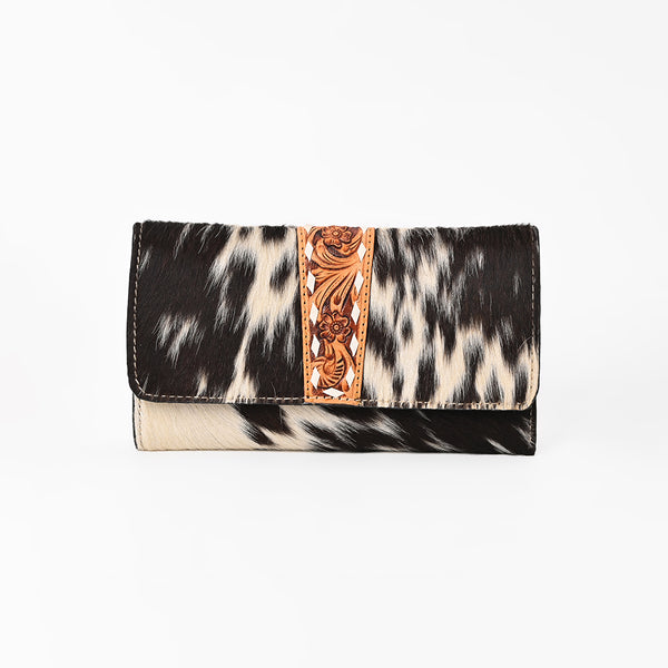 KBG281 Ohlay Western Hair On Hide Hand Tooled Leather Wallet