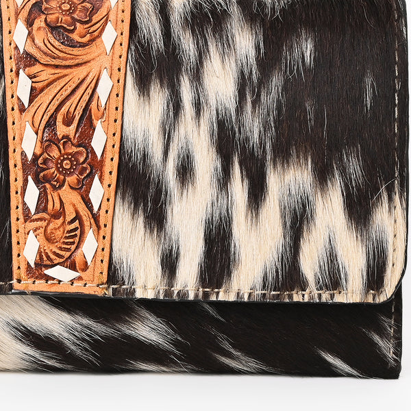 KBG281 Ohlay Western Hair On Hide Hand Tooled Leather Wallet