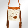 LC-ADBGZ161 Cowhide & Tooled Leather Crossbody Bag with Fringe - Western Style
