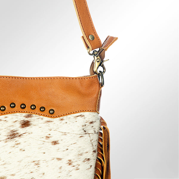 LC-ADBGZ161 Cowhide & Tooled Leather Crossbody Bag with Fringe - Western Style