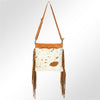 LC-ADBGZ161 Cowhide & Tooled Leather Crossbody Bag with Fringe - Western Style