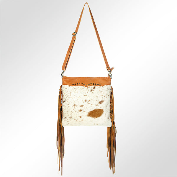 LC-ADBGZ161 Cowhide & Tooled Leather Crossbody Bag with Fringe - Western Style