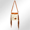 LC-ADBGZ161 Cowhide & Tooled Leather Crossbody Bag with Fringe - Western Style