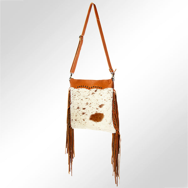 LC-ADBGZ161 Cowhide & Tooled Leather Crossbody Bag with Fringe - Western Style