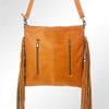 LC-ADBGZ161 Cowhide & Tooled Leather Crossbody Bag with Fringe - Western Style
