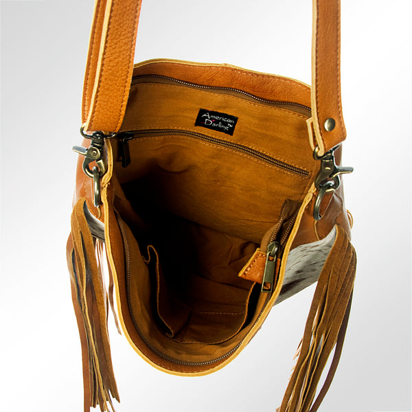 LC-ADBGZ161 Cowhide & Tooled Leather Crossbody Bag with Fringe - Western Style