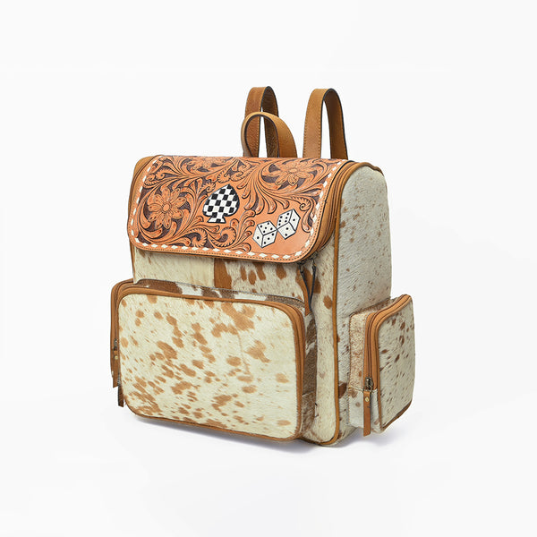 OHA158 Backpack Hand Tooled Hair on Genuine Western Leather Women Bag