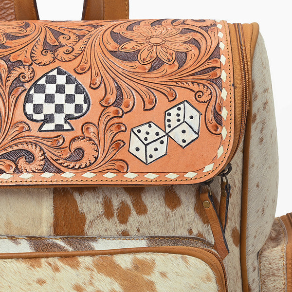 OHA158 Backpack Hand Tooled Hair on Genuine Western Leather Women Bag
